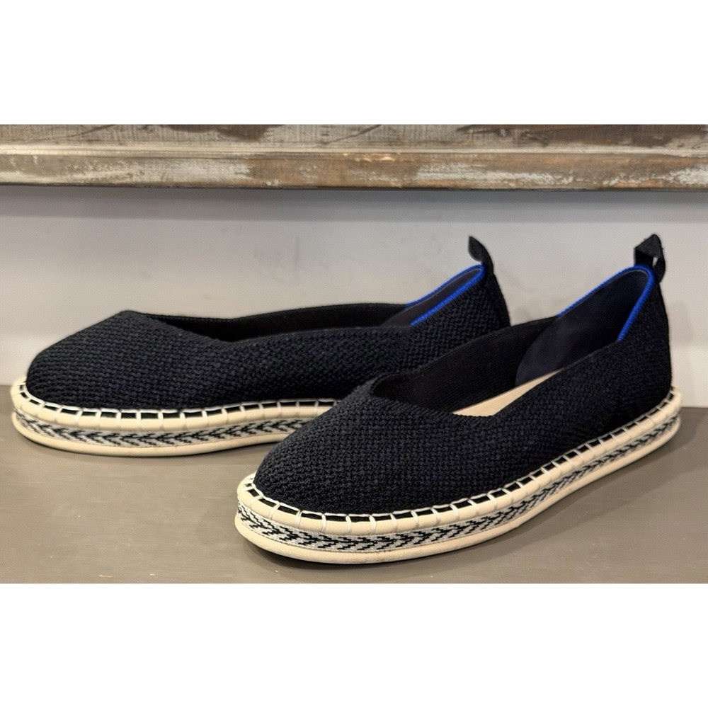 ROTHYS The Espadrille Black Slip on Summer Flats-Lace up Jute Comfort-US Sz 8.5 - Picture 4 of 10
